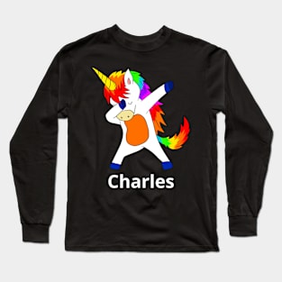 Charles First Name Personalized Dabbing Unicorn Long Sleeve T-Shirt